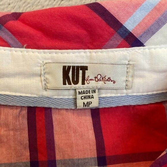 Kut From The Kloth Womans Shirt Size MP Red & White Plaid Button-Up Long-Sleeve - Picture 4 of 6